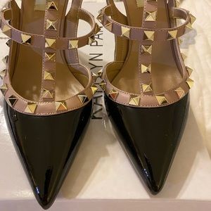 Kaitlyn Pan Rockstud black patent high heel